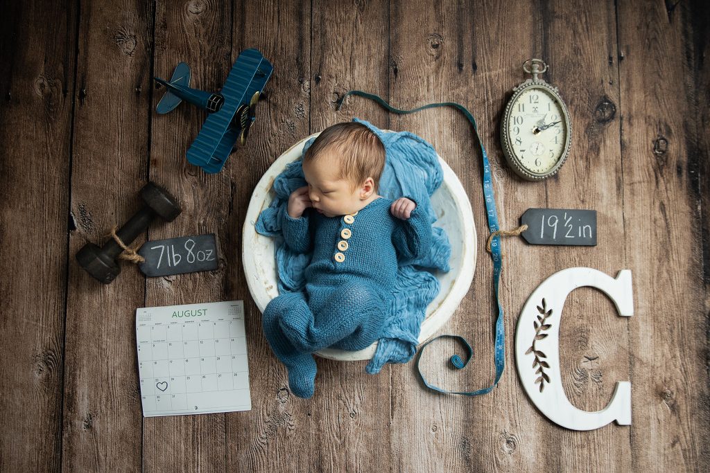 Personalized newborn photo with birth details – name, date, weight, length