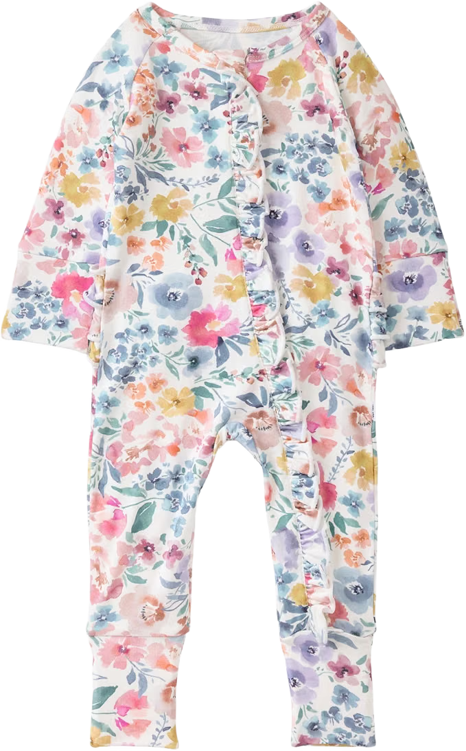 Little Sleepies ruffle zippy convertible sleeper with fold-over cuffs