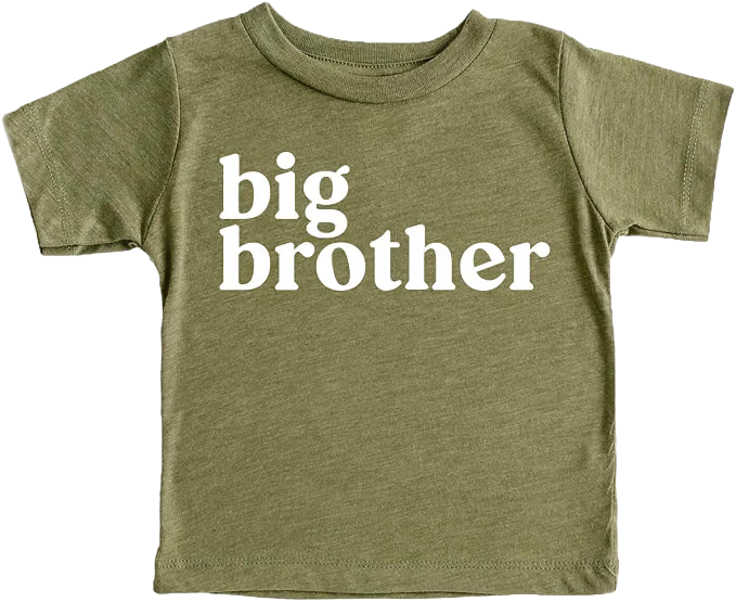 Olive green toddler shirt with "big brother" text