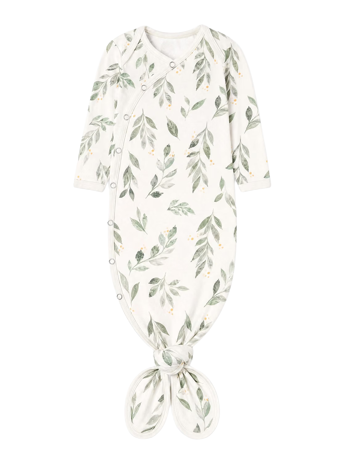 Fern print newborn gown with a knotted hem