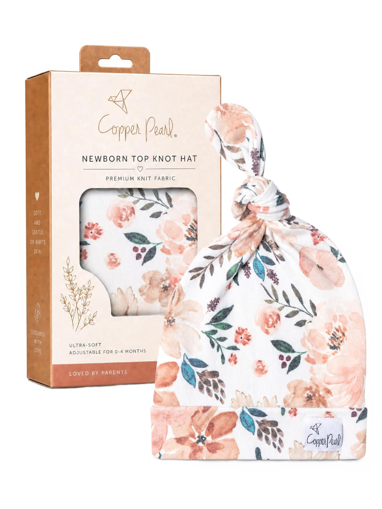 Top knot hat in an autumn floral print