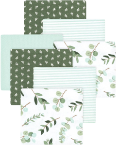 Cotton flannel receiving blankets in green, sage, and eucalyptus prints