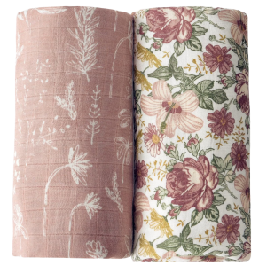 Set of muslin swaddle blankets in floral prints