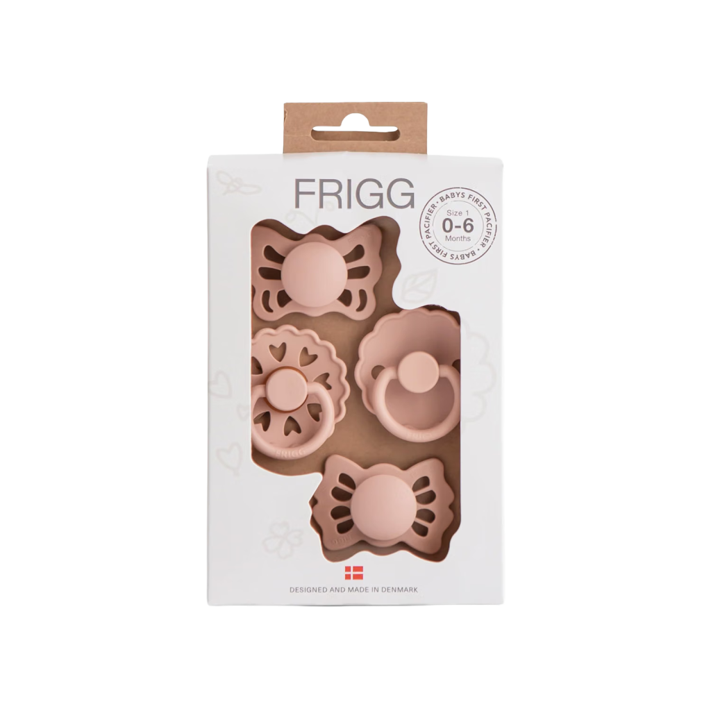 Frigg bulb-shaped pacifiers in pink
