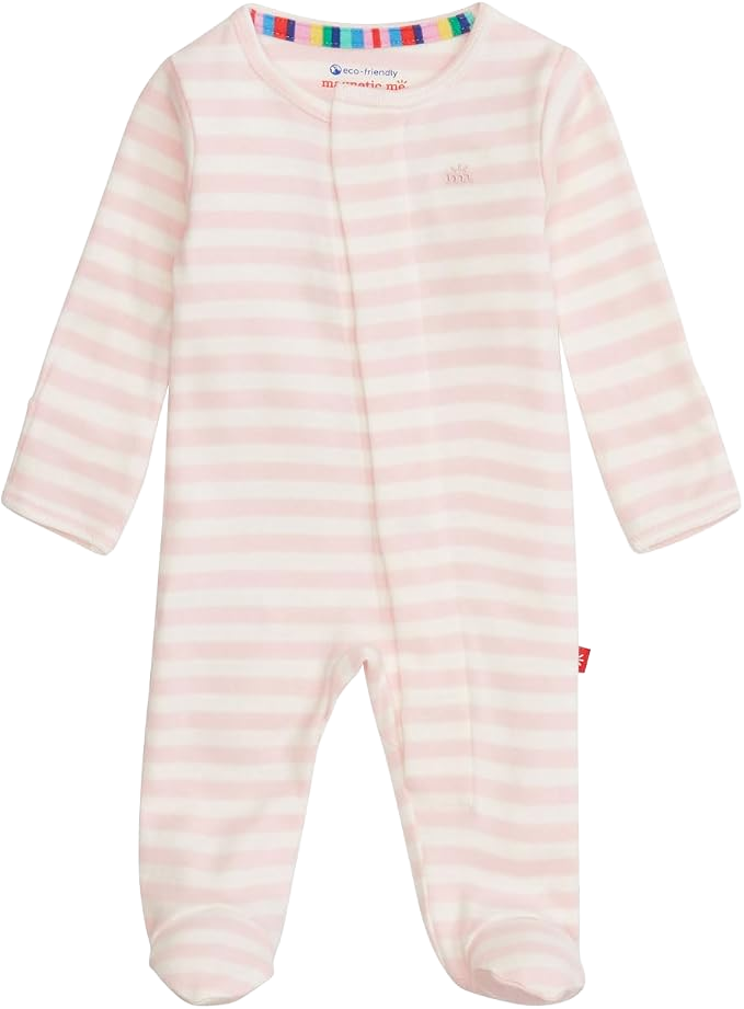 Magnetic Me Pink striped footie sleeper with magnetic closures