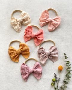 Muslin bow headbands in a variety of colors