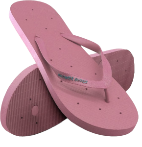 Pink flip-flop shower shoes with drainage holes